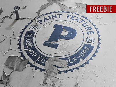 Freebie Old Paint Close-up Logo Mock-up badge closeup effect logo mock up mockup photorealistic photoshop presentation showcase template textures