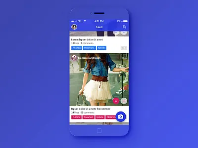 Mobile Photo Feed application blue material minimalist mobile ui user interface