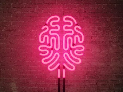Neon Brain alley brain brick glow illumination illustration light mind neon pink