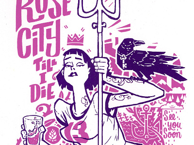 Postmodern Portlandia crow flash illustration pdx portland portlandia print screen tattoo