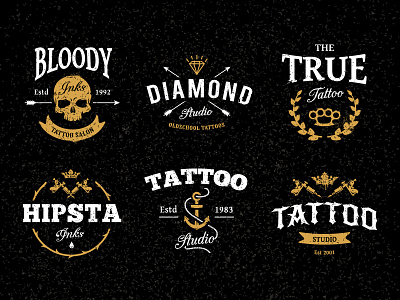 Tattoo Emblems Set art emblem logo retro set tattoo template vecster vector vintage