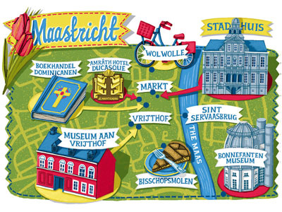 Maastricht Map bike buildings editorial food holland illustration leisure magazine map netherlands restaurant weekend