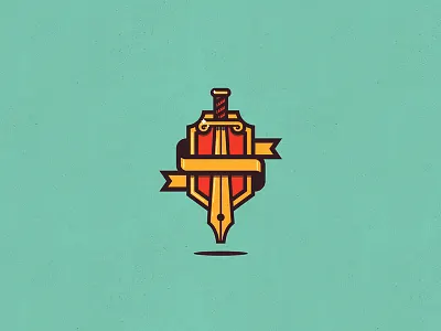 The Pen Is Mightier Than The Sword badge crest pen shield sword