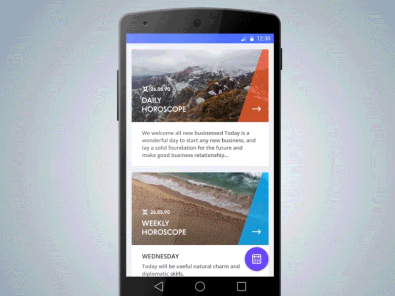 Horoscope android animation app button card horoscope material simple ui