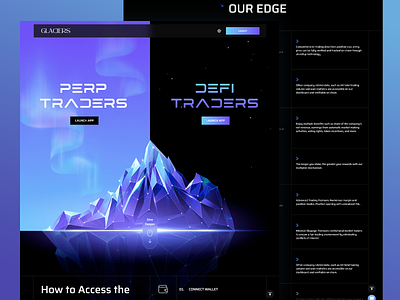 Unique launchpad design for Glaciers black trading pltform blue trading platform crypto crypto trading dark mode design defi platform digital finance fintech futuristic fintech designs mountain inspired design trading trading platform design ui ui design for trading ui ux design unique interface visual ux ux for trading ux visual web design