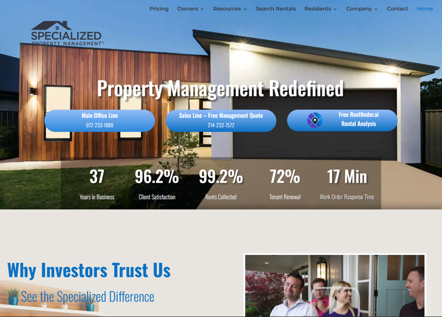 Property Management WordPress Website business divi landing page design property management ui design webdesign website website devlopment website redesign