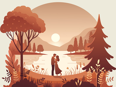 Valentine Monochromatic Landscape 2025 2d background cartoon couple design drawing dribbble flat illustration graphic design illustration landscape love minimal modern rebound ui ux valentine vector