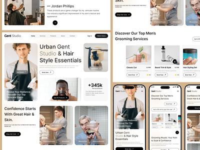 Grooming Services Web Design | Gent's Studio barber shop ui design grooming services grooming services web design grooming studio design haircareui haircut booking app mens grooming mens grooming app concept mens grooming studio branding mens grooming ui modern barber studio responsive web design skincare studio ui user centered design