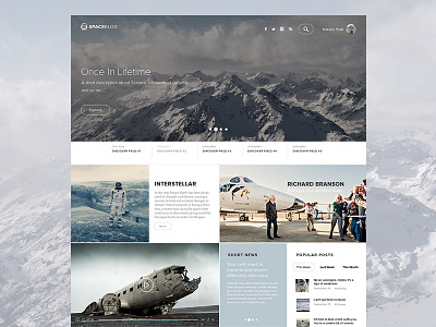 Spaceblog articles blog interface magazine psd science space ui universe web website