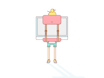 the imac backpack apple backpack blonde flat girl illustration illustrator imac wip