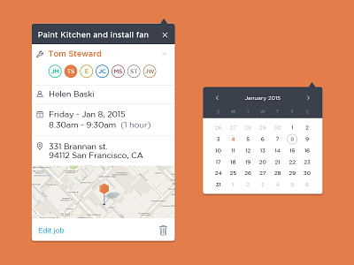 Schedule UI details calendar drop down employees expand job job detail location maps schedule selector ui web design