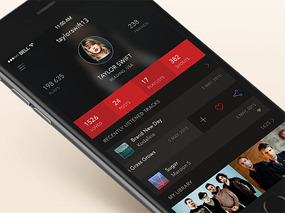 Music service app black clean design ios minimal mobile music perfect profile ui