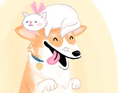 Pet Portrait cat corgi dog illustration pet portrait