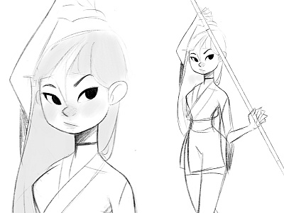 Sketch 2 character girl samurai warrior