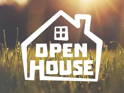 Open House Logo design door graphic grass house icon intergrated logo open white window