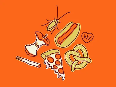I ☠ NY apple cigarette cockroach hot dog pizza pretzel