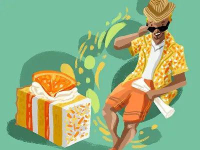 orange creamsicle cake cake character design creamsicle dessert fedora food illustration foodie hawaiian shirt hunk orange panama sweet