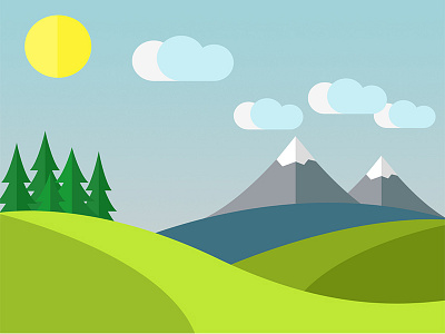 Simple Illustration flat forest illustration material design mount sea weather