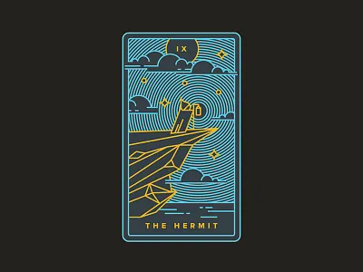 IX - The Hermit cards cliff clouds hermit lantern moon night ocean stars tarot