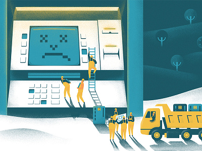 Editorial illustration atm bank construction site illustration