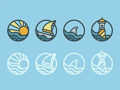 Sea Icons boat icons lighthouse mark mono sailing sea shark ship sunset