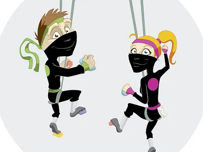 Rock Climbing Ninjas characters children corporate digital illustration