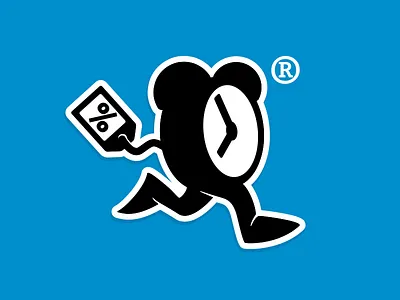 Running clock logo for NeMaradjLe.hu branding cartoon clock emblem illustration logo mark nemaradjle out of time running sale time