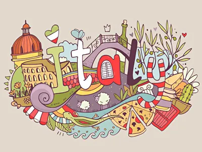 Italy abstract architecture food illustration italy love travel vector