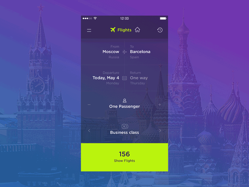 Select date animation app calendar flights travel