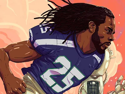 Richard Sherman 25 american football art cyborg foxhide hand illustration player run sherman smoke