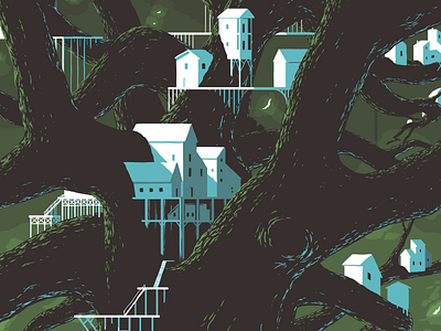 Poster WIP bridge houses illustration poster tree