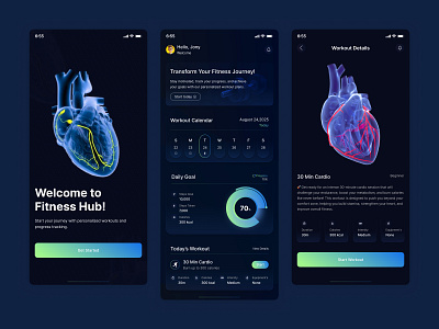 Workout Tracker Mobile UI appdesign appinspiration cardioworkout choton choton99design chotonkormokar dailyfitness darktheme designinspiration fitnessapp fitnesstracker healthapp mobileui moderndesign neonui uidesign uiux userexperience uxdesign workouttracker