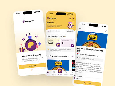 Popcoins: Collect Coins, Redeem Vouchers, and Enjoy More Deals! loyalty ui ux