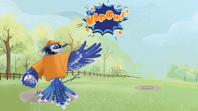 Character for children's book baseball birds blue jay book book character character design children book forest graphic design illustration interactive book kids natue sports