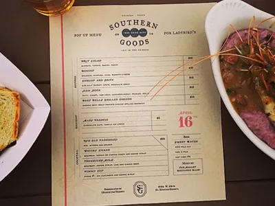 Southern Goods bar beer menu restaurant shrimp