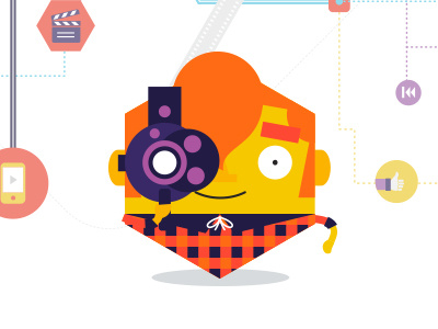 Camera dude bold bright camera character elvis film geometric gingham hexagon icon vectors video