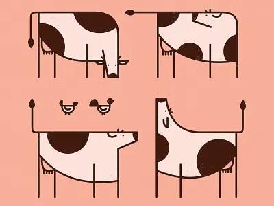 Cows & Chickens illustration monoline vector