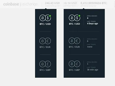 Dropdown selector/widget bitcoin coinbase dropdown exchange navigation stocks trade widget