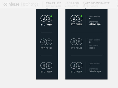 Dropdown selector/widget bitcoin coinbase dropdown exchange navigation stocks trade widget