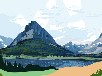 Many Glacier—Crop brushes bushes glacier landscape many mountain national park reflection texture trees vector water