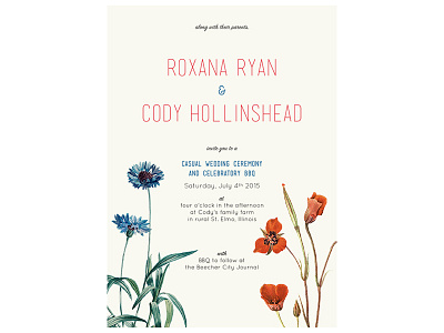 Wedding Invitation blue flowers paper red typography wedding invitation