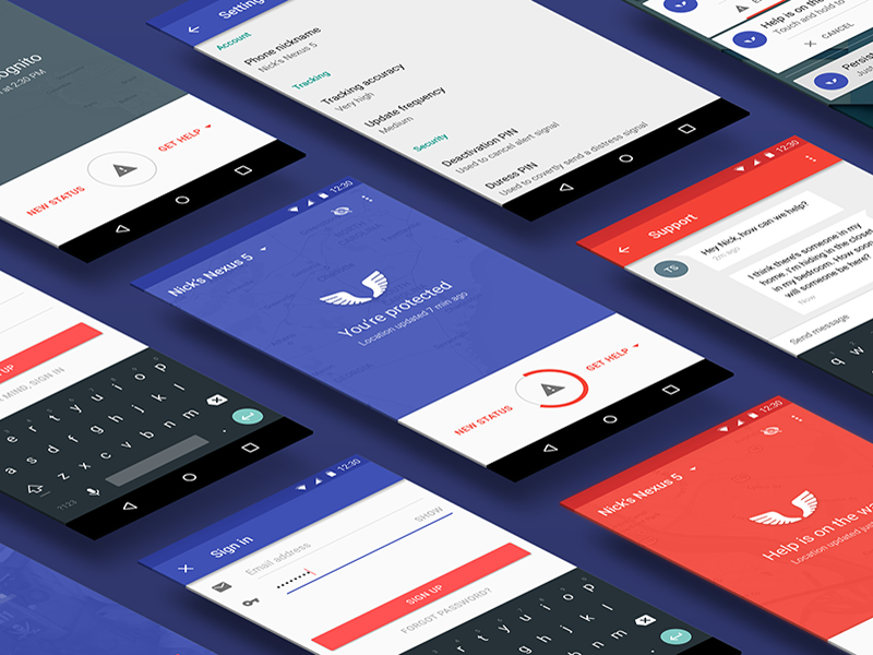 Virtual Bodyguard (Material Design) alert android bodyguard emergency isometric material rescue