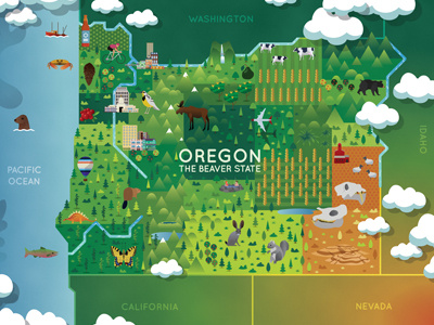 Oregon - The Beaver State 2d cities illustrator map oregon travel usa vector