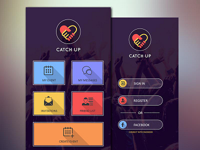 Catch Up app catch up colorful design event master creationz meet friends modern orange party ui