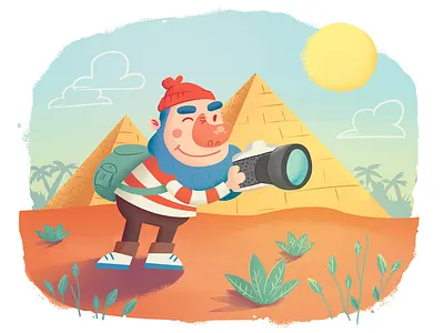 Go explore africa beard camera captain colors illustration landscape sailor tourist