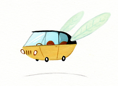 Fly Ride car fly gouache jump wings