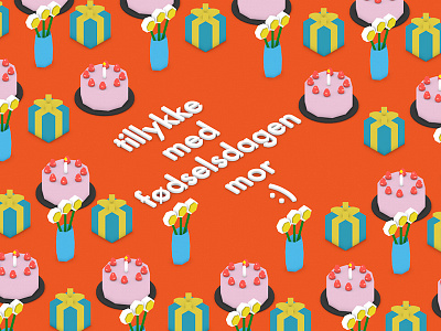 Low Poly Birthday Card birthday cake card flowers gift mom present