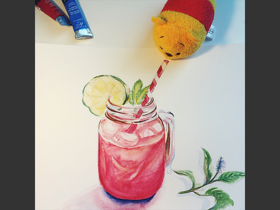 Watercolor Sweets - Winnie & Watermelon Mojito art card dessert painting watercolor