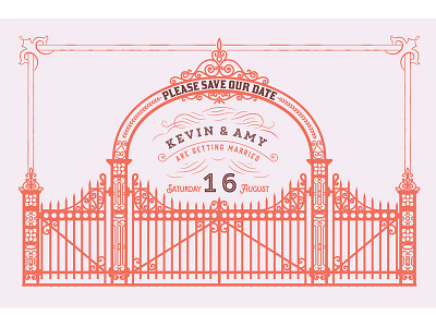 Wedding invitation background card date design forged gates invitation retro save vector vintage wedding