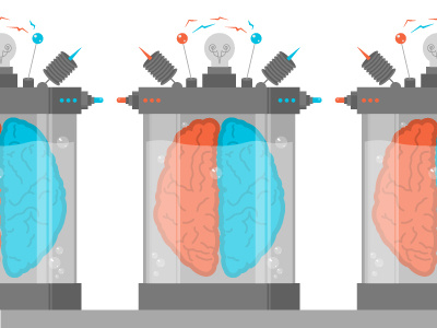 Brains animation asset brains in jars cooperation electricity illustration illustrator jar left side process right side